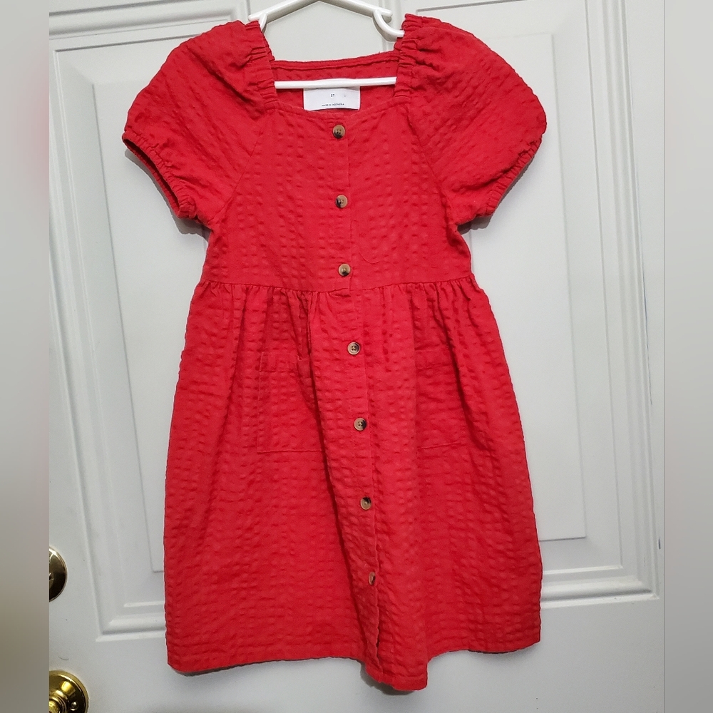 Girls Old Navy Red Seersucker Dress Short Sleeve 5T
